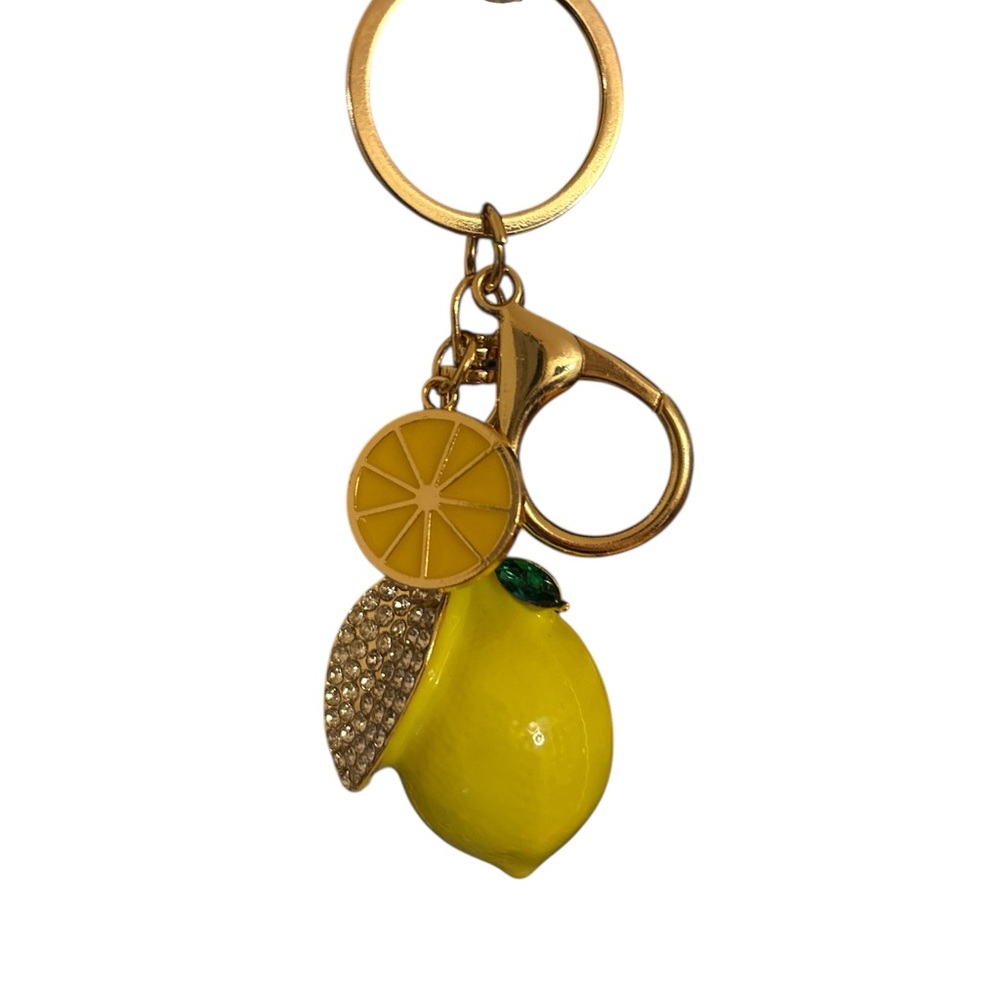 Yellow Lemon Keychain with Gold Hardware